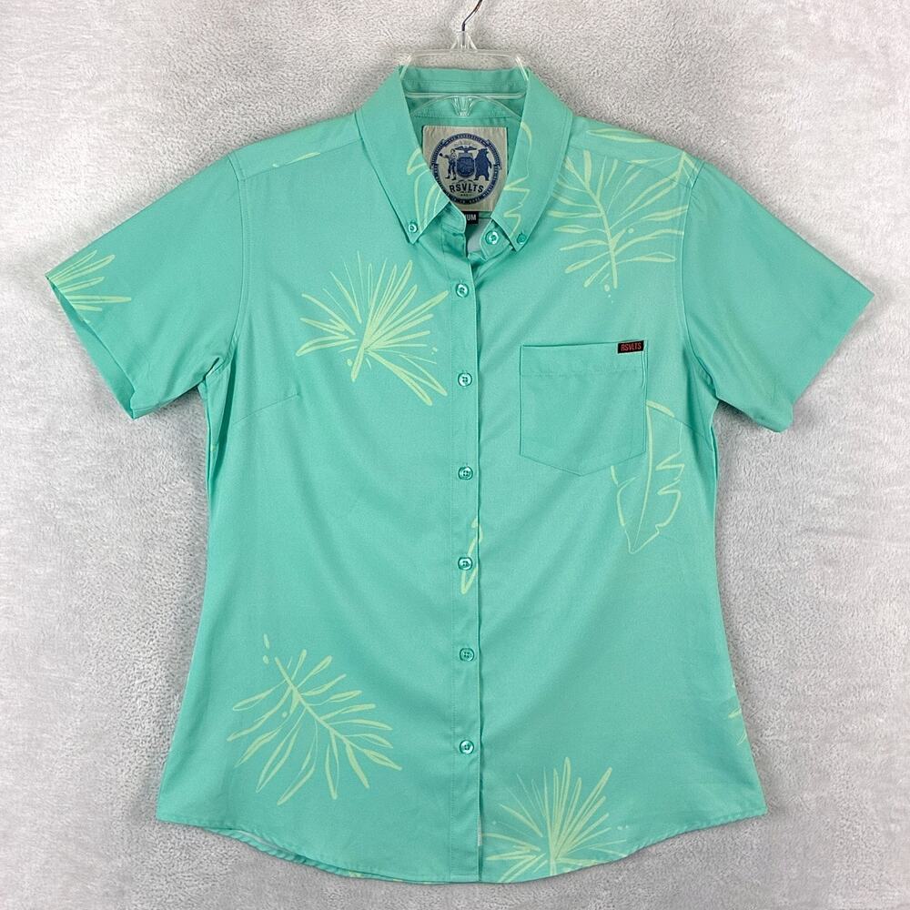 Rsvlts Shirt Womens M Green Pepiopi Kunuflex Palm AOP Performance Beach Summer